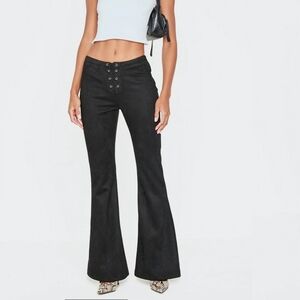 Pretty little Thing faux suede flared lace up pullover Pants black 4 Oversized.